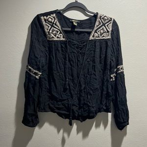 Peasant top , cottage core , black top , long sleeve , black , Forever21